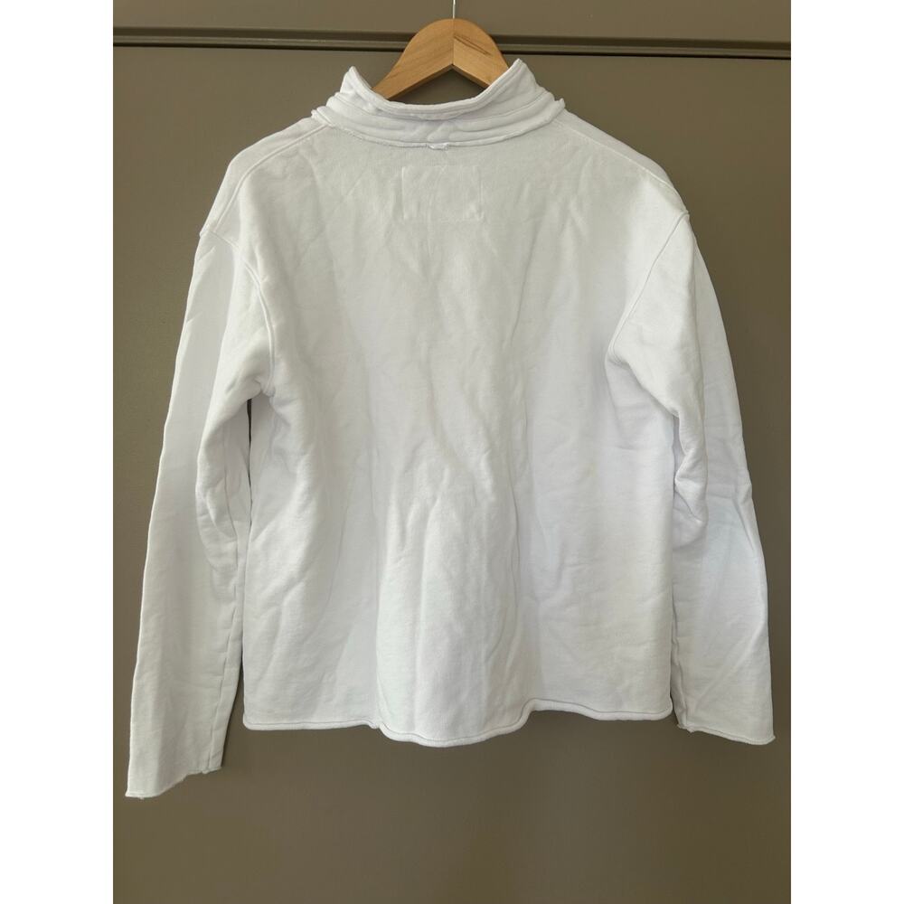 Frank & Eileen Patrick Popover Henley Sweatshirt White L Triple Fleece Raw Hem - Picture 4 of 16